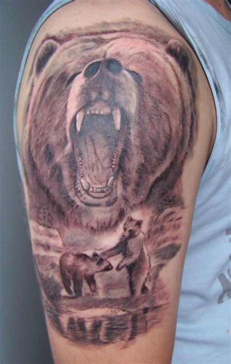 See more ideas about bear tattoos, tattoos, indian tattoo. Nice bears tattoo on half sleeve | Bär tattoos, Wildnis ...