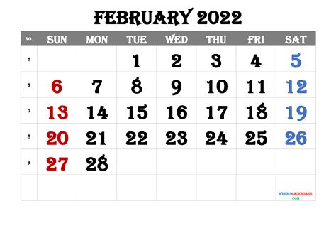 Free February 2022 Printable Calendar Pdf And Image