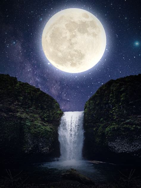 Moon Waterfall Mountain Free Photo On Pixabay