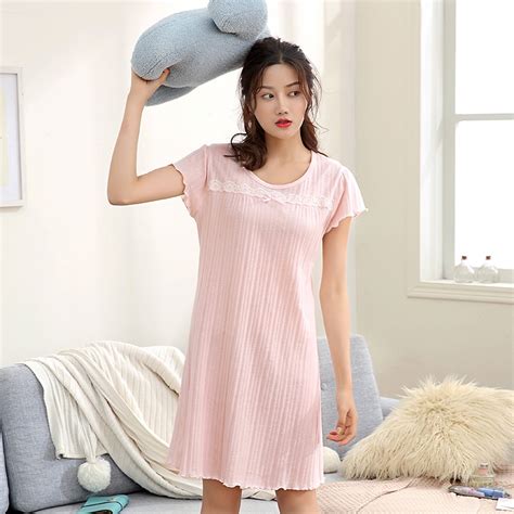 Summer Cotton Nightgowns For Women Lace Solid Female Lady Sex Sleepwear