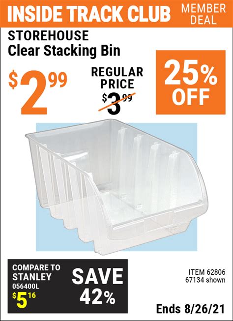 Storehouse Clear Stacking Bin Item 67134 62806 Harbor Freight Coupons