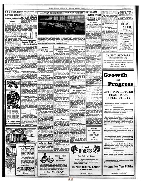 Daily Sentinel Rome Feb 25 1928 Page 3 History Of Vernon Ny
