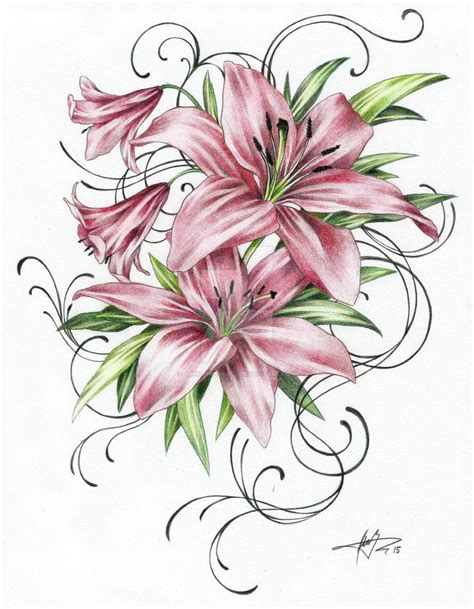1503 Red Lilies By Ginnungagaptd On Deviantart Lilly Flower Drawing