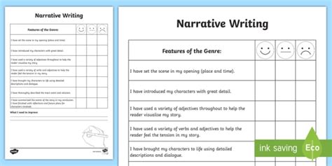 Narrative Writing Self Assessment Sheet Teacher Made