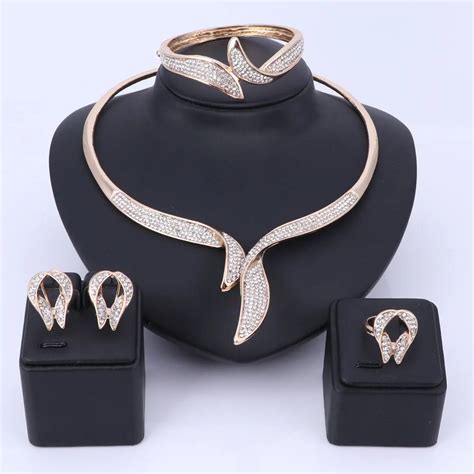 Buy Fashion Rose Gold Crystal Rhinestone Earrings Necklace Jewelry Set For