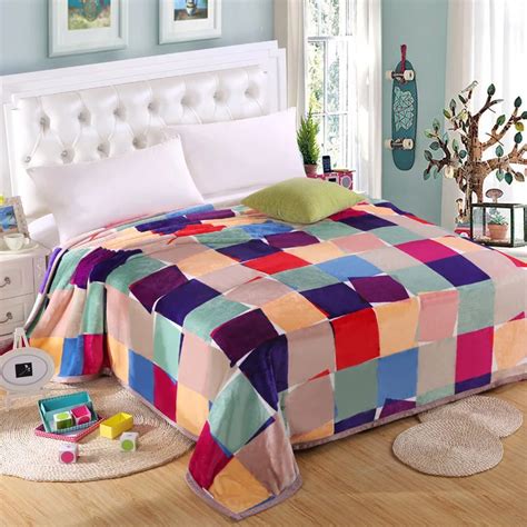 Buy Sunnyrain Colorful Grid Fleece Blanket Queen Size