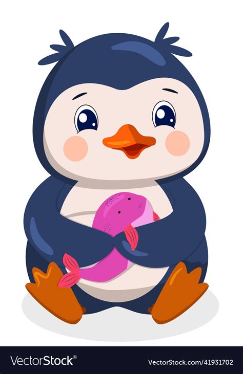 A Cute Cartoon Baby Penguin Hugs Pink Whale S Vector Image