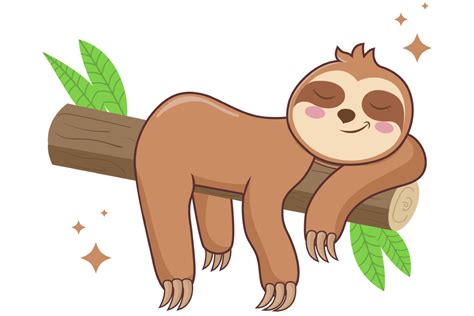 Sloth Enjoying Sleeping On A Tree Branch Graphic By Foxbrother · Creative Fabrica