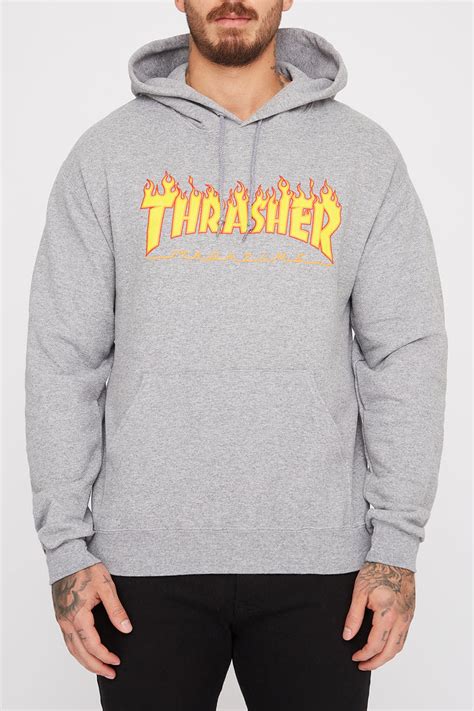 Thrasher Mens Grey Flame Logo Hoodie West49