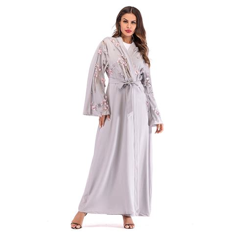 Abaya Embroidered Muslim Women Dubai Dress Print Long Maxi Abaya Open