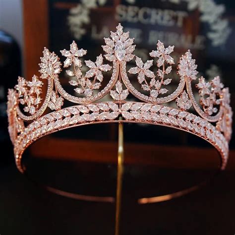 Royal Queen Rose Gold Tiaras Crowns For Brides Crystal Brides Hairbands