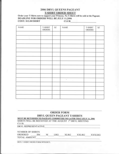 Free Editable Tshirt Order Form Printables Printable Forms Free Online