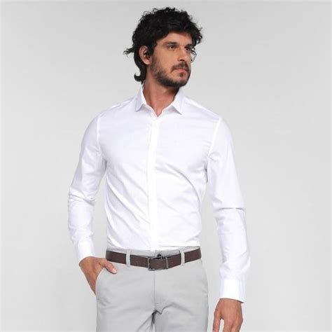 Camisa Social Calvin Klein Manga Longa Masculina Camisas Masculinas