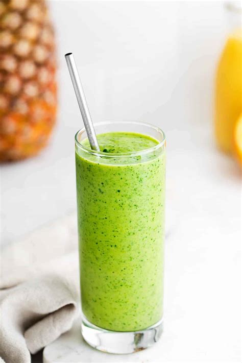 Spinach Smoothie Made With Tropical Fruit Fit Foodie Finds