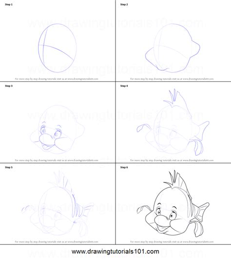 How To Draw Flounder From The Little Mermaid Printable Step By Step