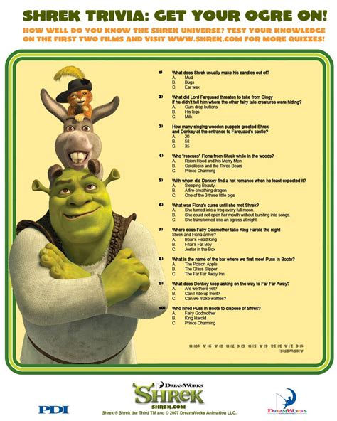 Shrek Trivia Shrek Shrek Activities Activity Centers