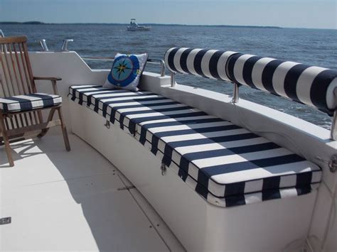 Replacing the pontoon boat seats and furniture on a used pontoon boat is an affordable way to enjoy the water without having to buy a new pontoon boat. DIY cockpit cushions & rail covers in a truly nautical striped #sunbrella fabric. | Houseboat ...