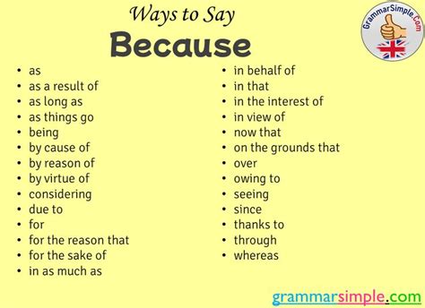 Ways To Say Because In English Speaking Grammar Simple Sayings