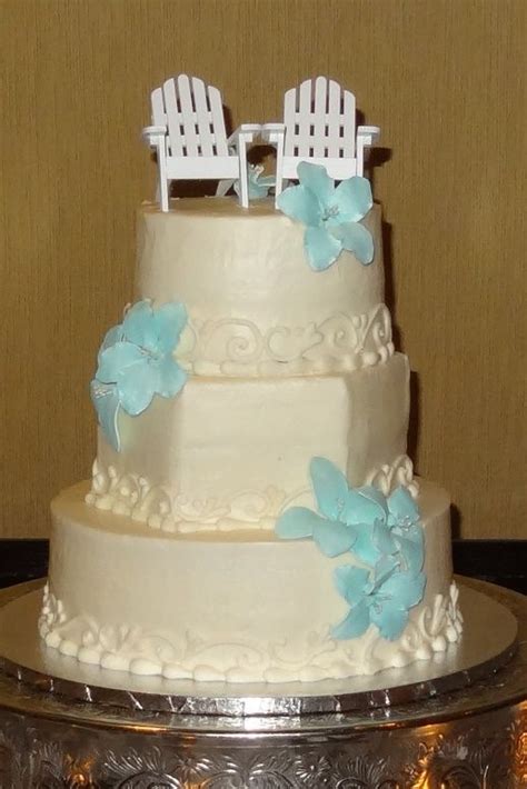 White And Turquoise Wedding Cake For A Beach Themed Wedding