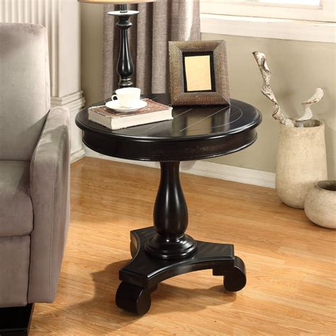 Rene Black Round Wood Pedestal Side Table Roundhill Furniture