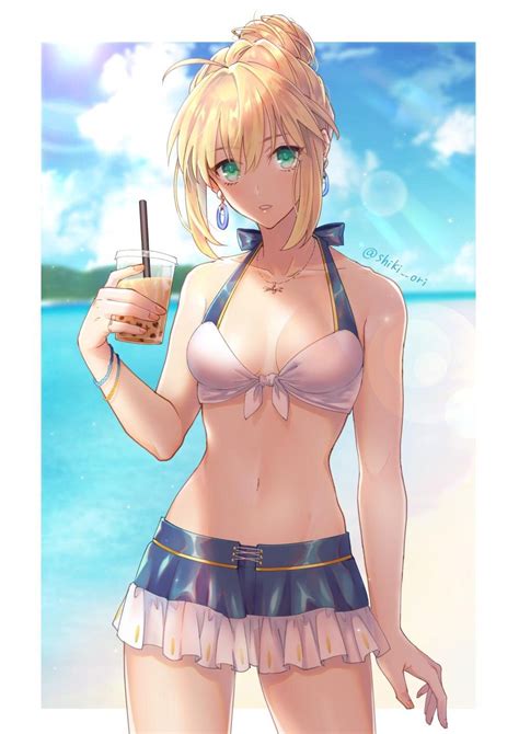 Green Eyes Blonde Small Boobs Looking At Viewer Portrait Anime Anime Girls Saber Fate