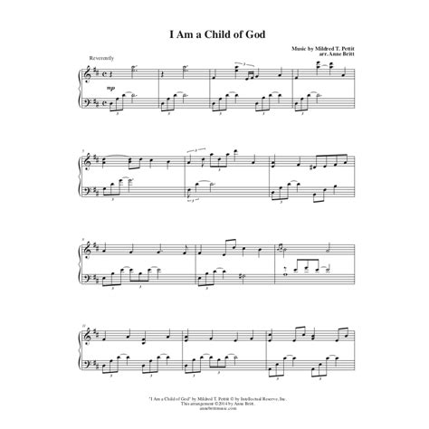 I Am A Child Of God Early Intermediate Anne Britt Music