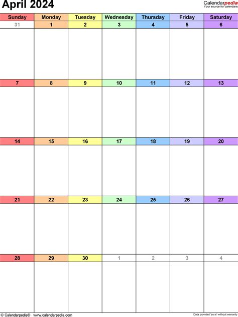 April 2024 Calendar Templates For Word Excel And Pdf