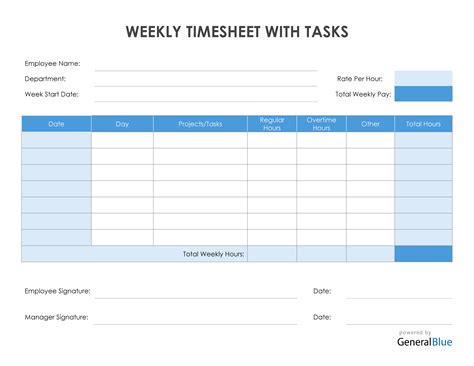 Printable Weekly Timesheet Template Word