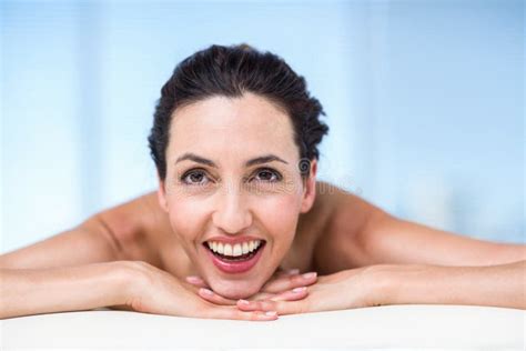 Smiling Brunette Relaxing On Massage Table Stock Image Image Of Beautiful Female 53072433