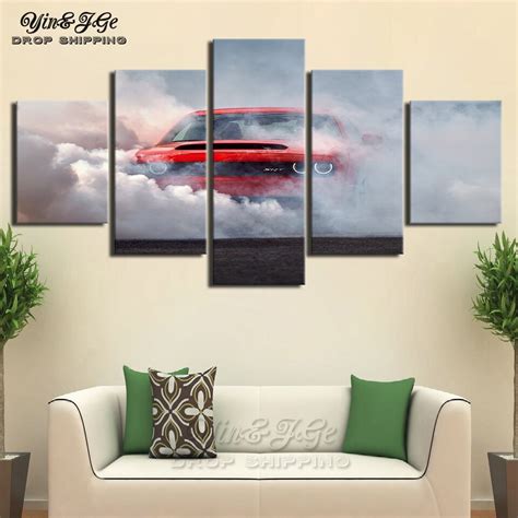 Hd Printed Modular Canvas Painting 5 Pieces Dodge Challenger Demon Car
