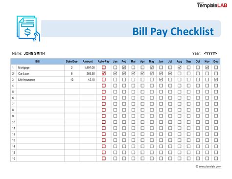 Free Bill Pay Checklists Bill Calendars Pdf Word Excel