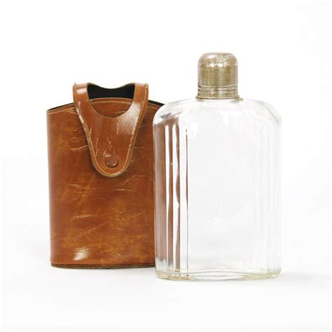 Vintage Flask With Leather Holder Etsy Vintage Flask Vintage Glass