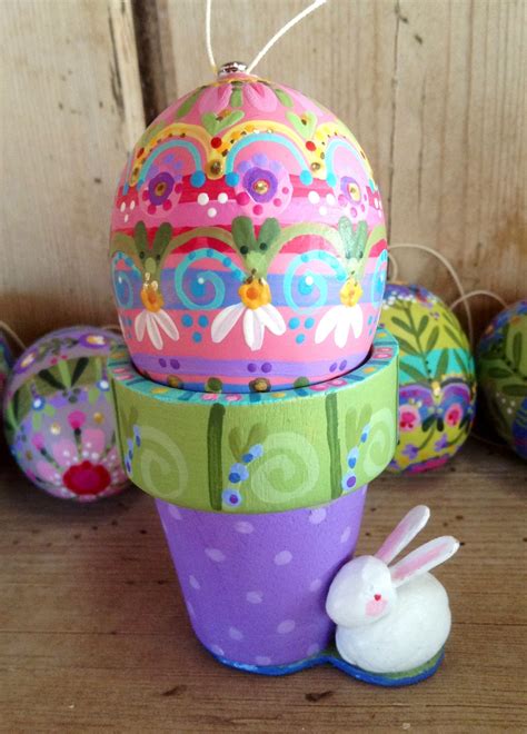 One Of A Kind Hand Painted Easter Egg In Egg Cup With Bunny Crafted