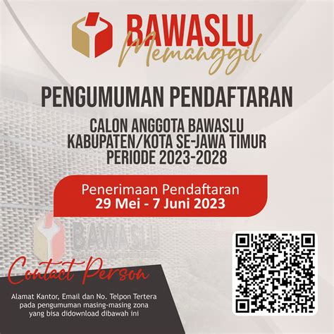 Pengumuman Pendaftaran Calon Anggota Bawaslu Kabupatenkota Se Jawa