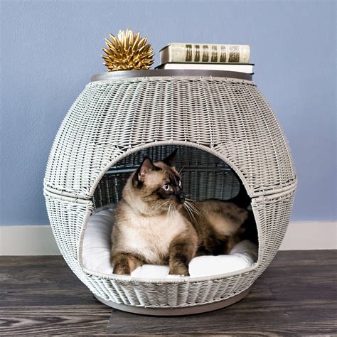The Refined Canine Igloo Deluxe Pet Bed Durable Poly Faux Rattan Water