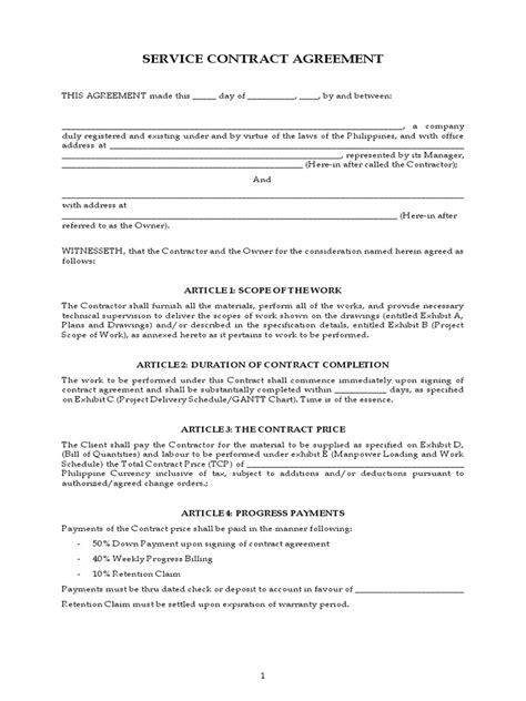 Service contract agreement template.doc | General Contractor | Civil ...