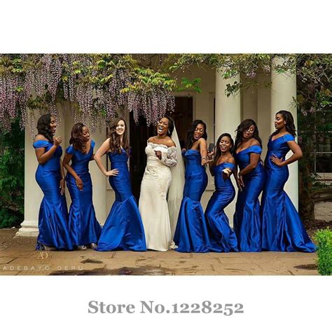 Gorgeous Royal Blue Bridesmaid Dress Mermaid V Neck Off The Shoulder