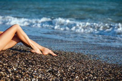 Women S Beautiful Legs On The Beach Stock Image Image Of Island Beach