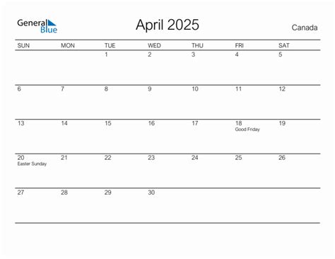 April 2025 Monthly Calendar With Canada Holidays
