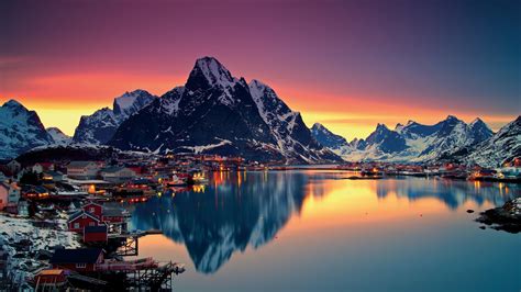 Wallpaper 2560x1440 Px Lake Norway Reflection Village 2560x1440