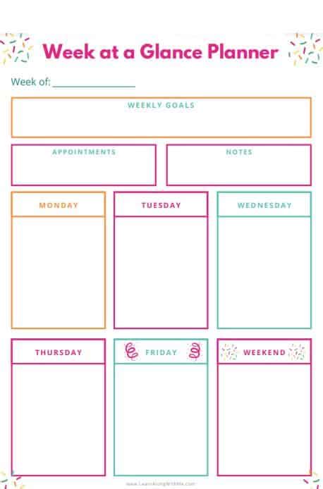 Free Printable Week At A Glance Template Free Printable Templates