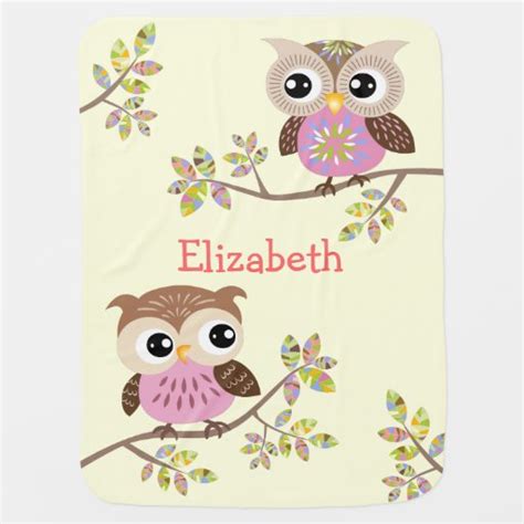 2 Cute Owls On Colorful Branches Baby Blanket Zazzle