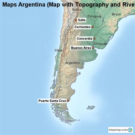 Stepmap Maps Argentina Map With Topography And Rivers Landkarte