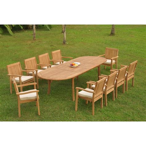 Grade A Teak Dining Set 10 Seater 11 Pc 118 Double Extension Oval