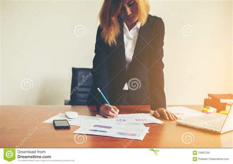 Hands Of Business Woman Financial Manager Taking Notes When Work Stock