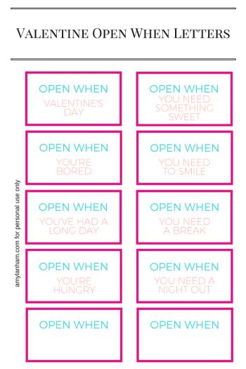 Valentines Open When Letters Printable