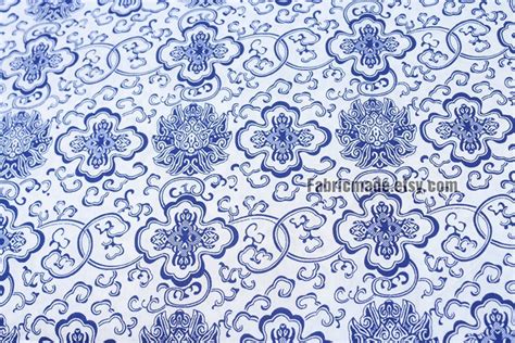 Floral Cotton Fabric Blue And White Porcelain Flower On Etsy