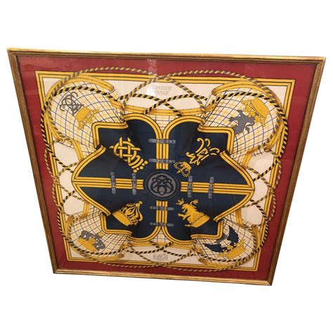 Want to discover art related to hermes? Framed Red Gold and Blue Hermes Scarf Wall Art For Sale at 1stdibs