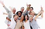 Happy business people laughing against white background – Lifechanyuan ...