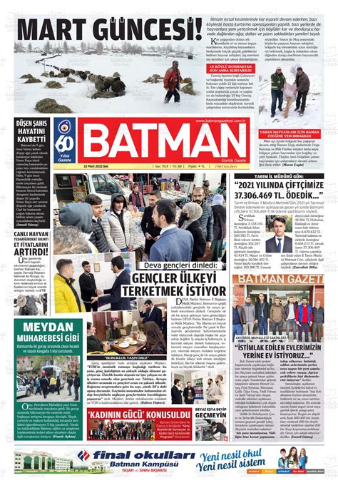 22 Mart 2022 tarihli BATMAN GAZETESİ Gazete Manşetleri